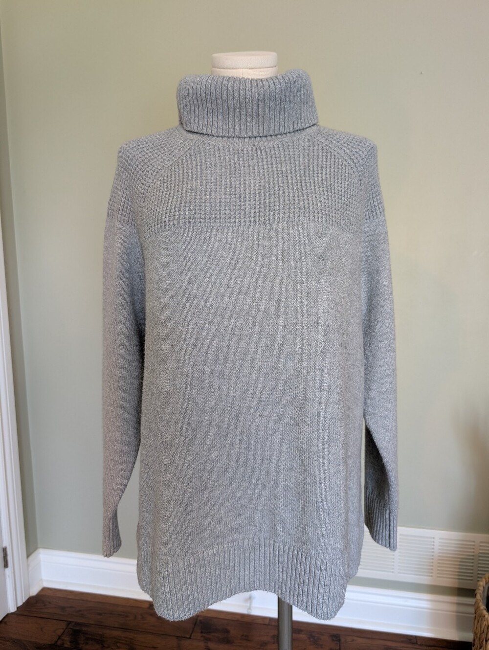 L.L.Bean Women's Turtleneck Cotton Blend Sweater Heather Gray Textured Knit Larg